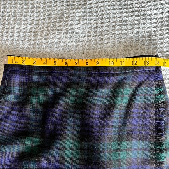 Highland Home Industries Wool Wrap Skirt Womens 12 Green Navy Plaid Scotland - Picture 9 of 10
